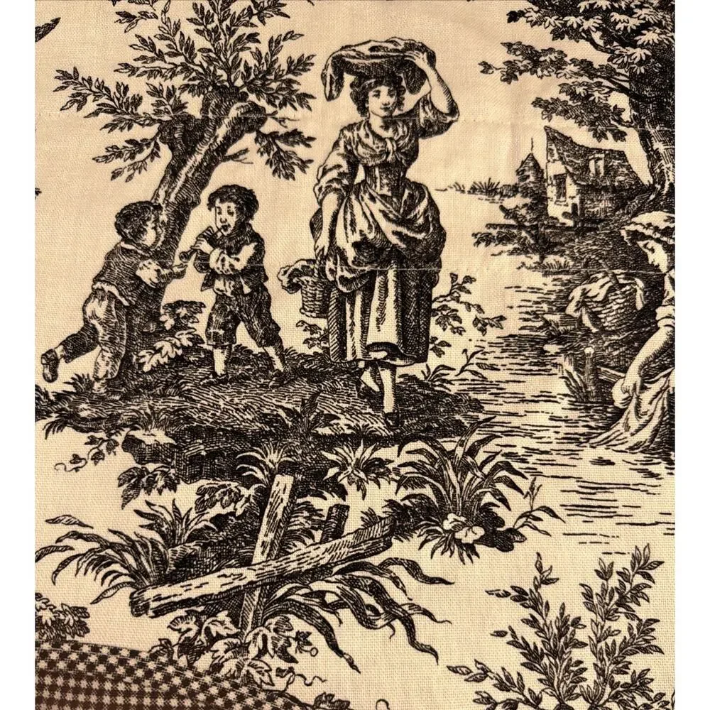 Waverly French Country Life Black Ivory Toile Pattern Scalloped Valance 76